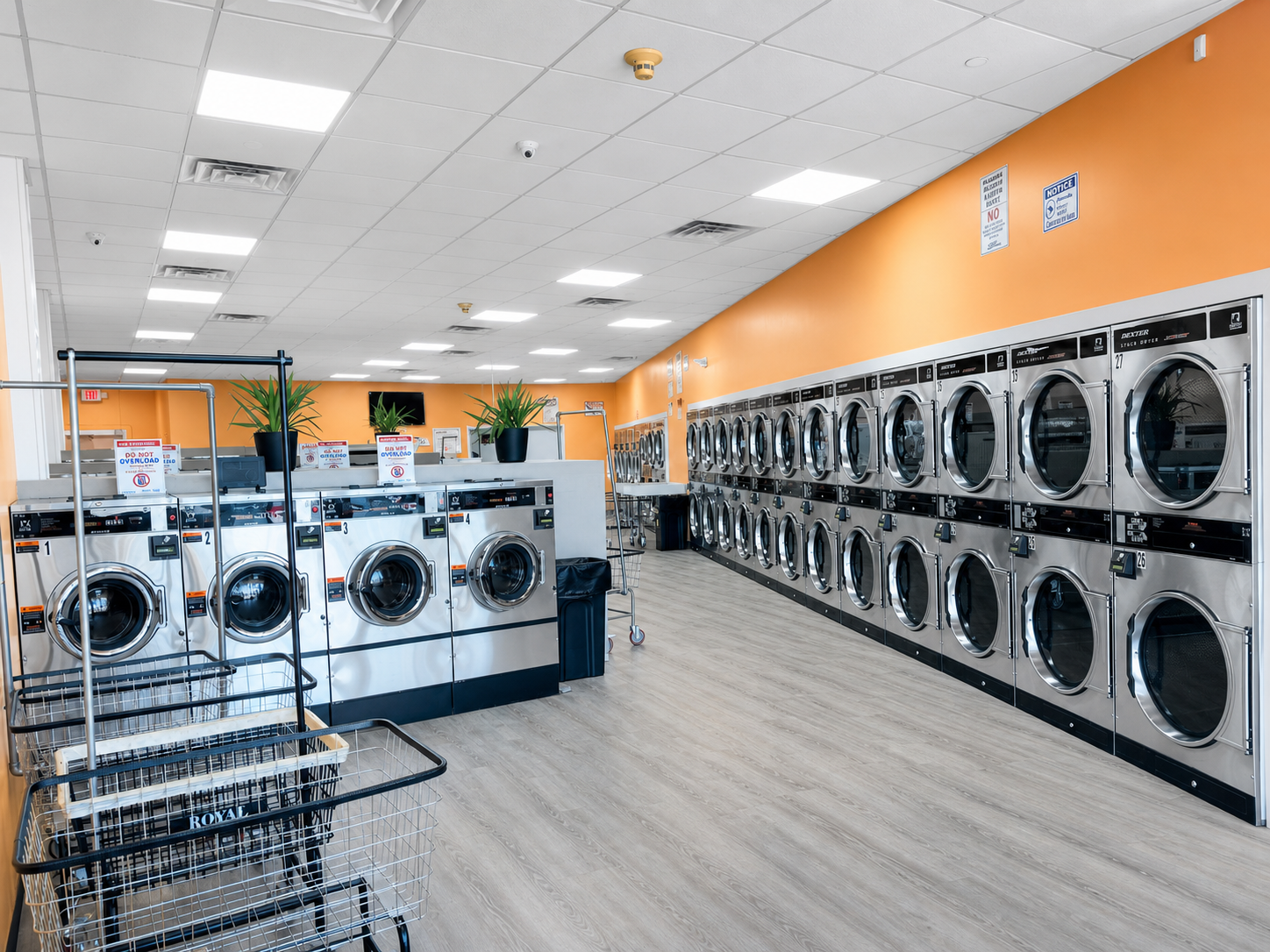 Clean, modern washers and dryers inside Stoughton 1804 Laundromat