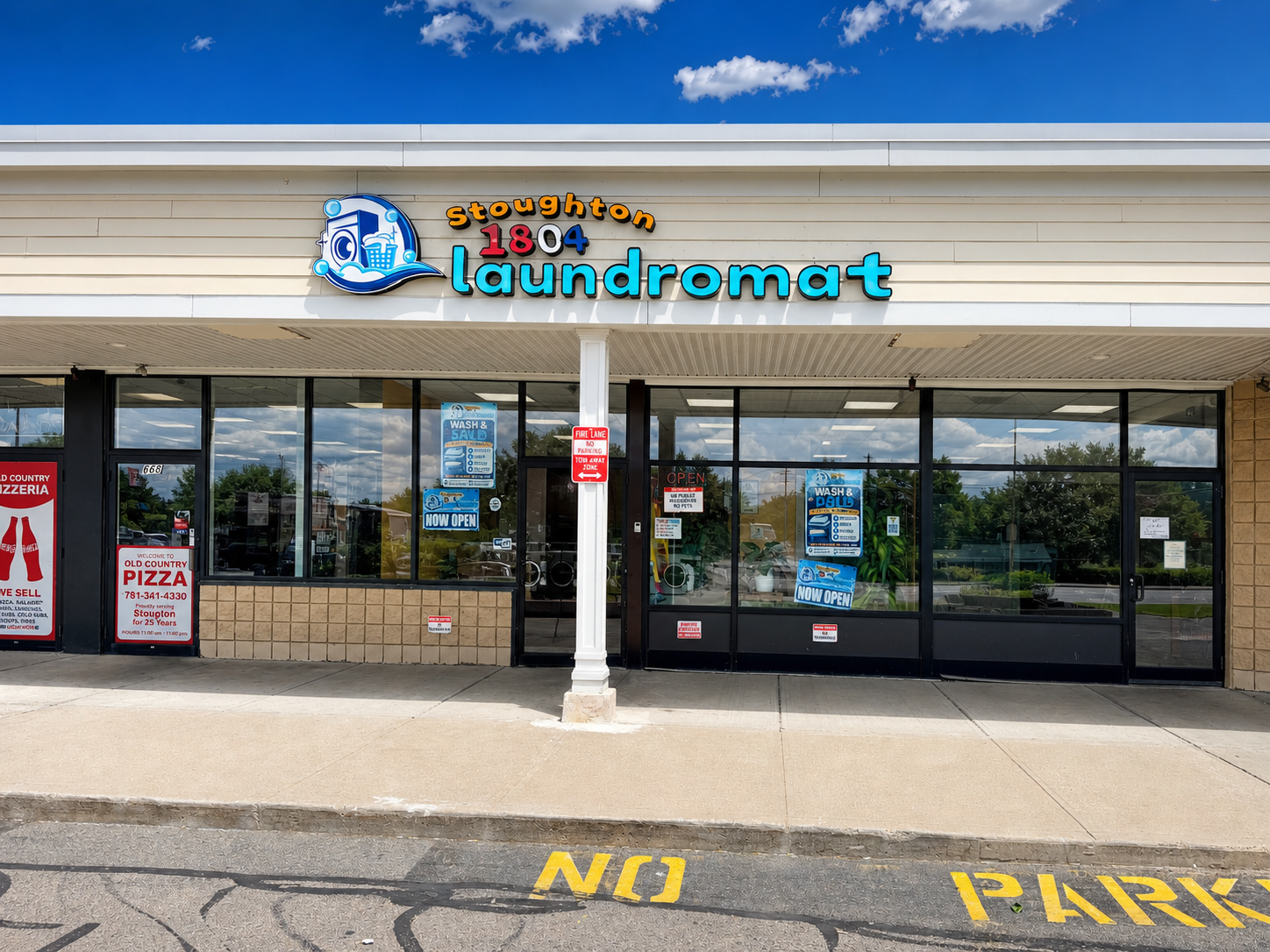 Front entrance of Stoughton 1804 Laundromat